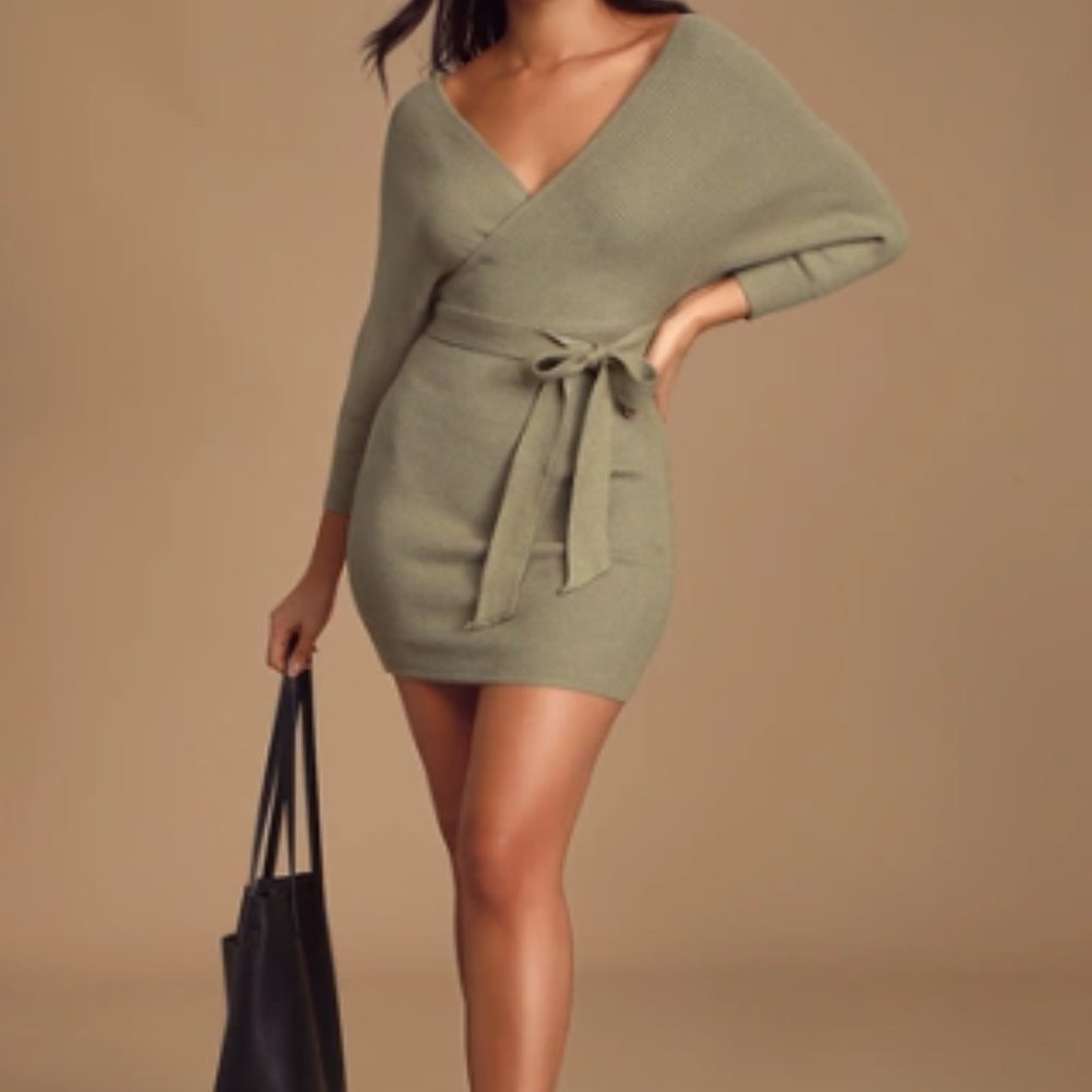 Lulus Modena Sage Green Dolman Sleeve Bodycon Sweater Dress